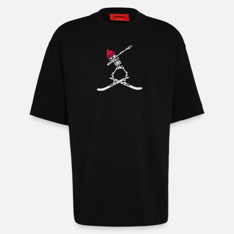 Dab dabbing skeleton ski skiing - Heavyweight T-Shirt - made by SPREAD - SOLID BLACK