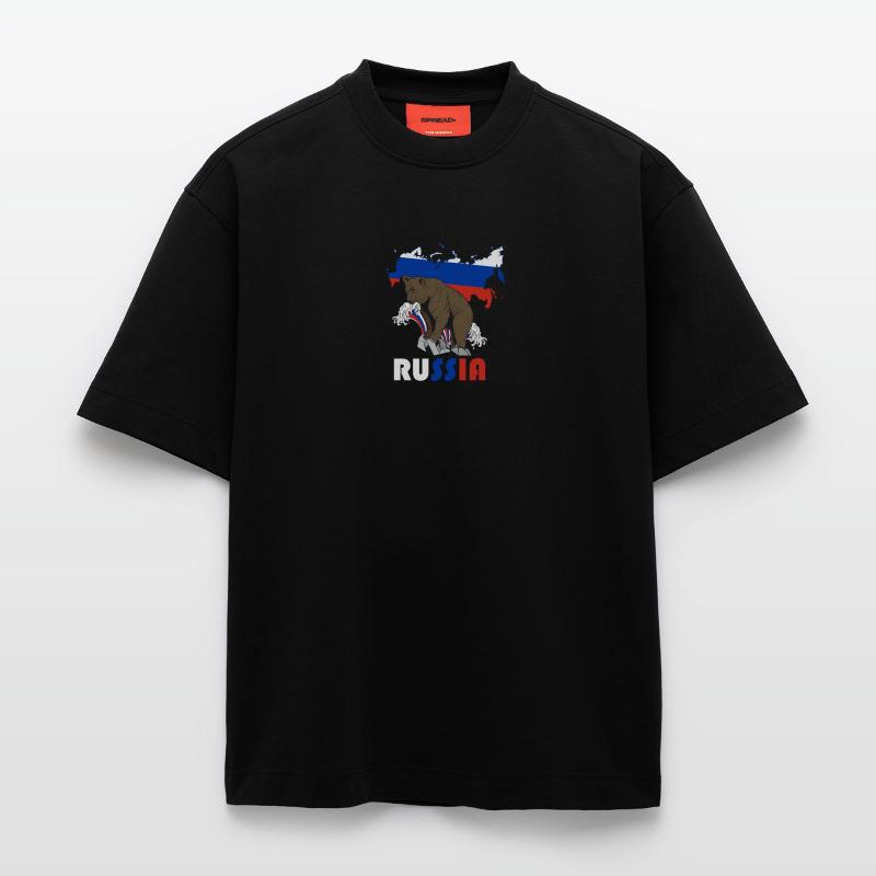 Russie conception de l’ours avec carte et drapeau T-shirt bio épais oversize fabriqué en UE