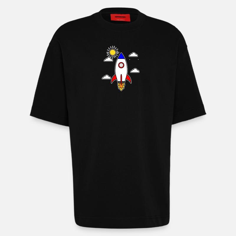 Schulstart Rakete Raumschiff Schulbeginn Schule - Heavyweight T-Shirt - made by SPREAD  - SOLID BLACK