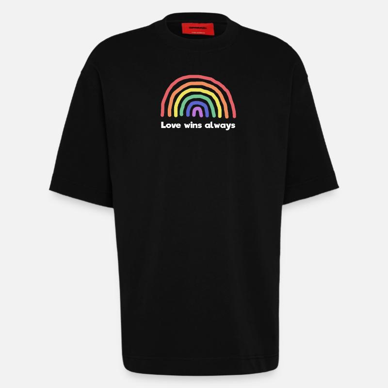 Regenbogen Liebe Statement Frieden Weltfrieden - Heavyweight T-Shirt - made by SPREAD  - SOLID BLACK