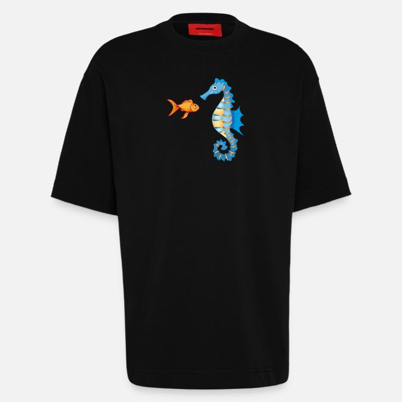 niedlicher Comic Goldfisch und Seepferdchen - Heavyweight T-Shirt - made by SPREAD - SOLID BLACK