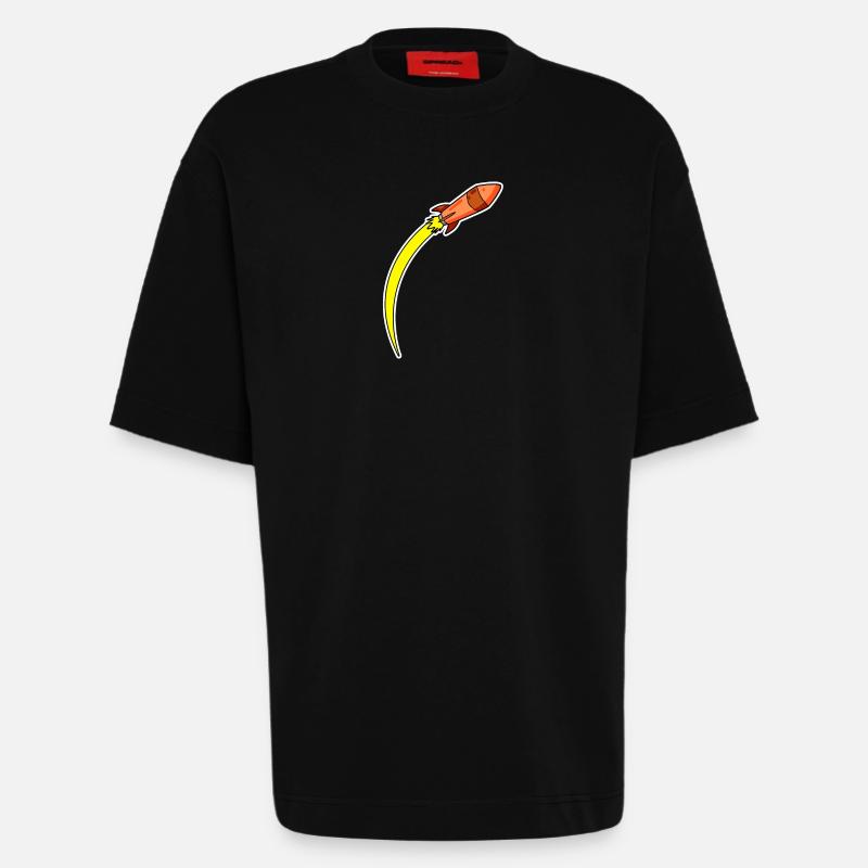 Fusée Orange - T-shirt bio épais oversize fabriqué en UE - SOLID BLACK