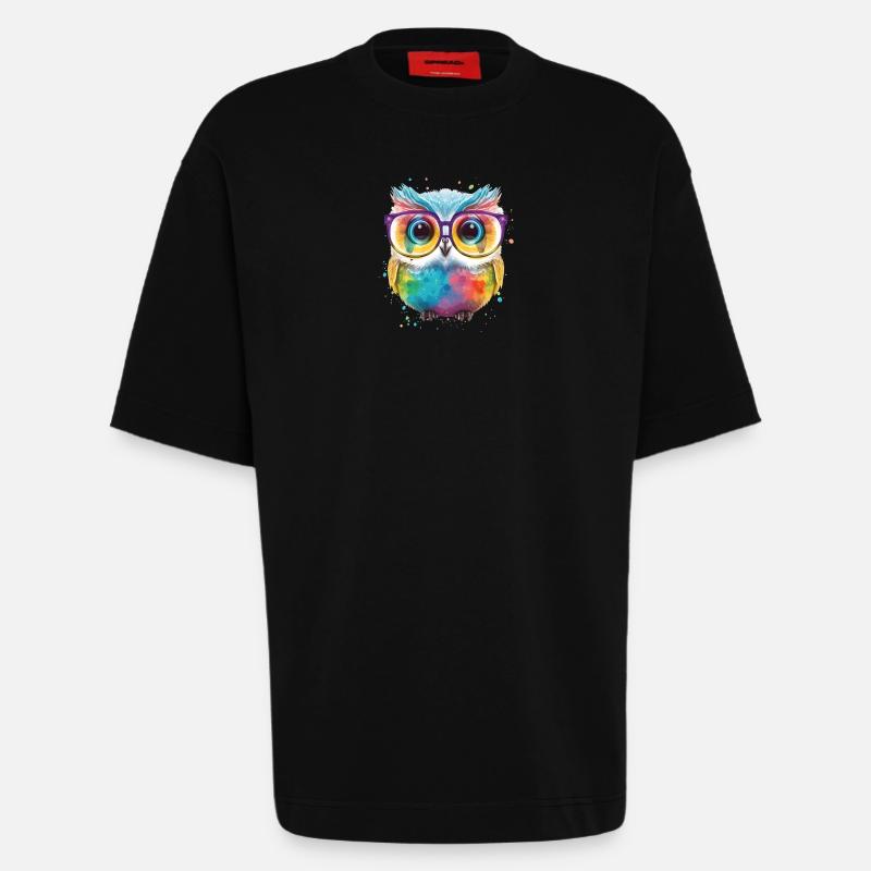 Bunte Brillen Eule - Heavyweight T-Shirt - made by SPREAD  - SOLID BLACK