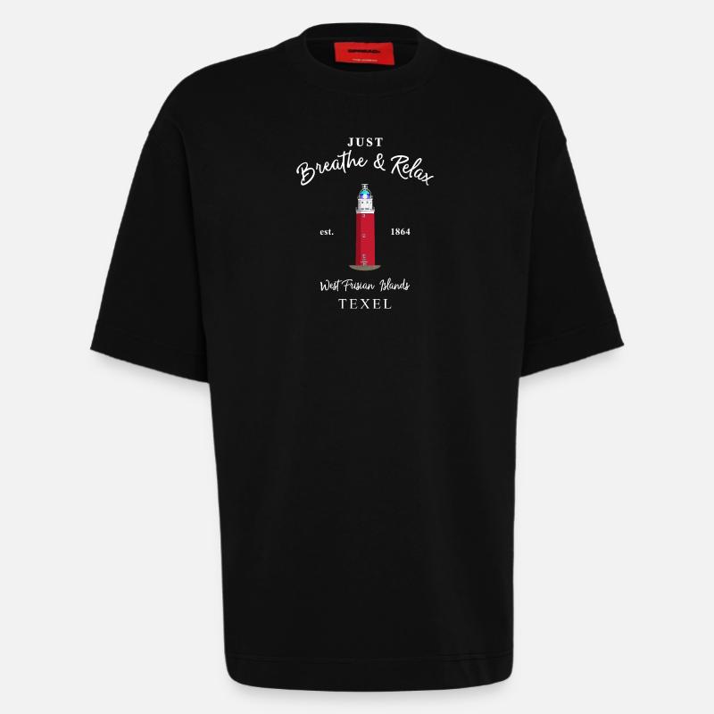 Texel, Relax Lighthouse Eierland, Pays-Bas - T-shirt bio épais oversize fabriqué en UE - SOLID BLACK