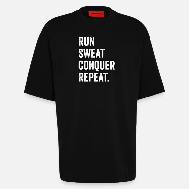 Run. Sweat. Conquer. Repeat. - Heavyweight T-Shirt - made by SPREAD  - SOLID BLACK