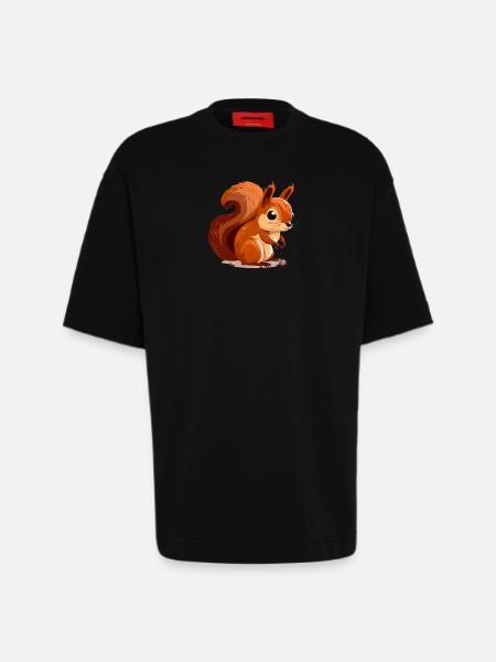 Sunny Squirrel Charm - Heavyweight T-Shirt - made by SPREAD - SOLID BLACK
