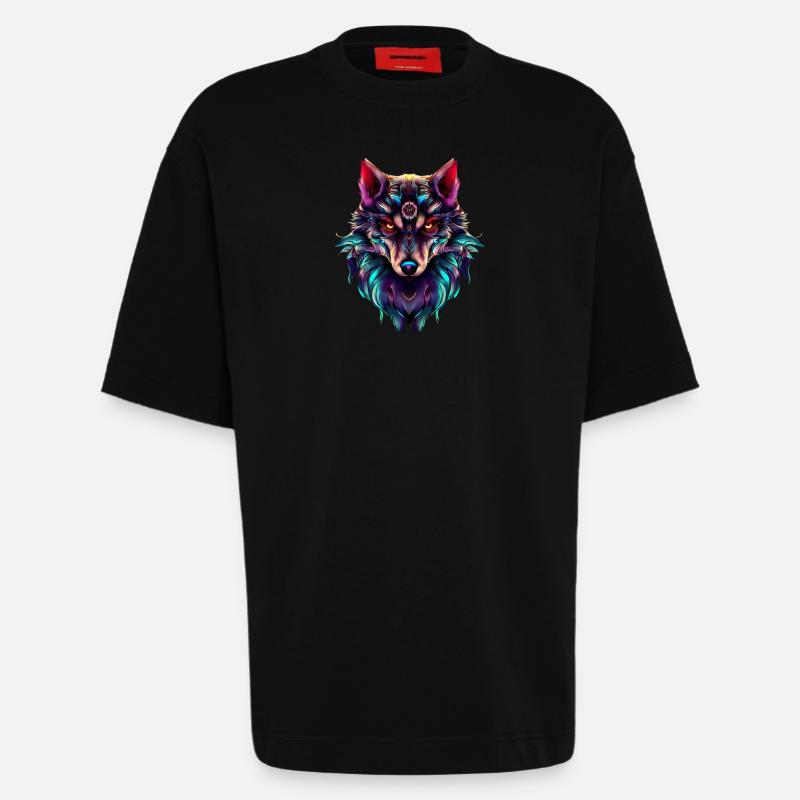 Wolf’s Head Synthwave Wolf - T-shirt bio épais oversize fabriqué en UE - SOLID BLACK