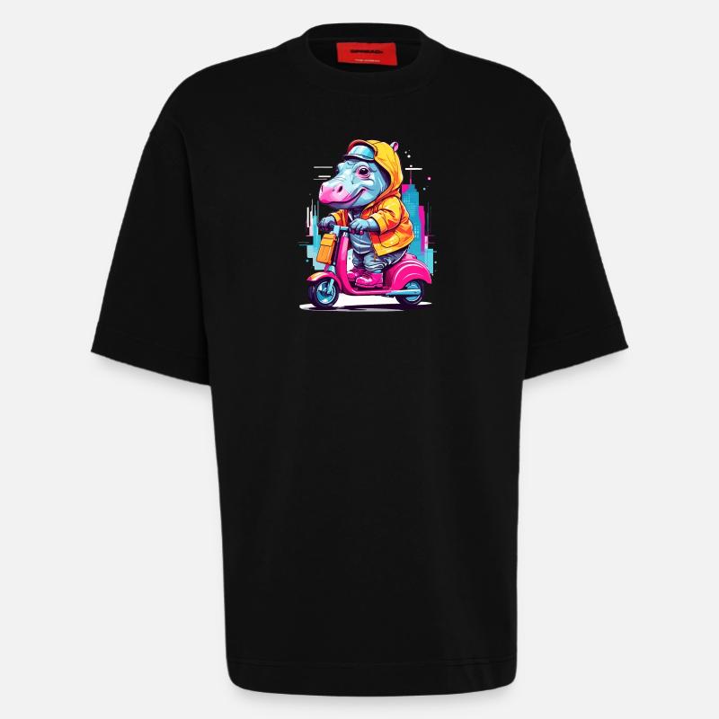 Nilpferd auf Roller - Heavyweight T-Shirt - made by SPREAD  - SOLID BLACK