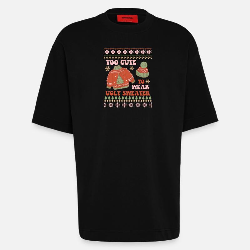 Pull de Noël moche - T-shirt bio épais oversize fabriqué en UE - SOLID BLACK