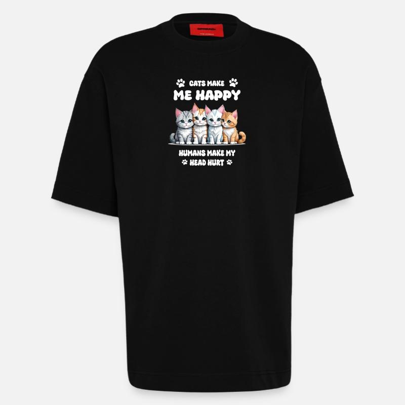 Les chats me rendent heureuse... - T-shirt bio épais oversize fabriqué en UE - SOLID BLACK