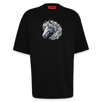 Pferd - Heavyweight T-Shirt - made by SPREAD  - SOLID BLACK - Vorne - Fiona (171cm)
