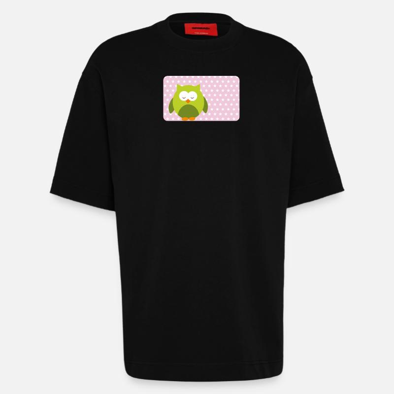 Lustige Eule mit Sternchen rosa | personalisierbar - Heavyweight T-Shirt - made by SPREAD  - SOLID BLACK