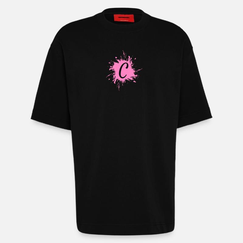 Lettre C - initiale lettre C - T-shirt bio épais oversize fabriqué en UE - SOLID BLACK