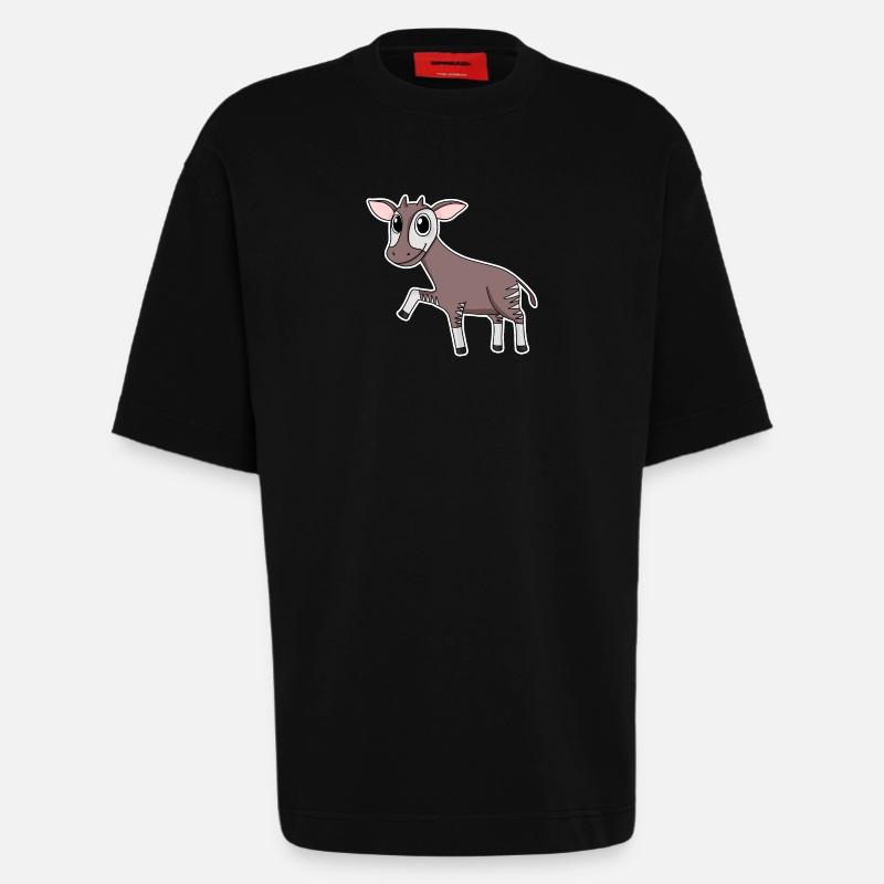 Okapi forest giraffe motif - Heavyweight T-Shirt - made by SPREAD - SOLID BLACK