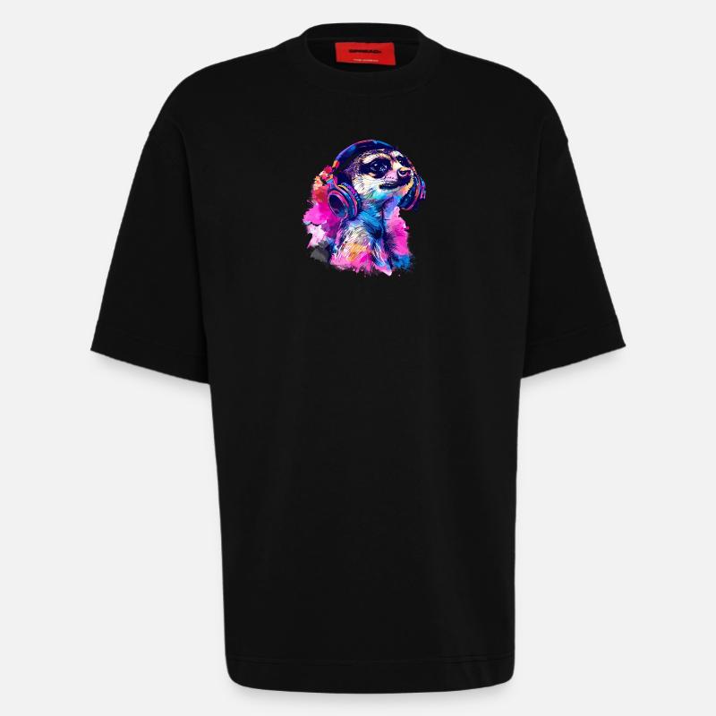 Erdmännchen Erdhündchen Scharrtier mit Kopfhörer - Heavyweight T-Shirt - made by SPREAD  - SOLID BLACK