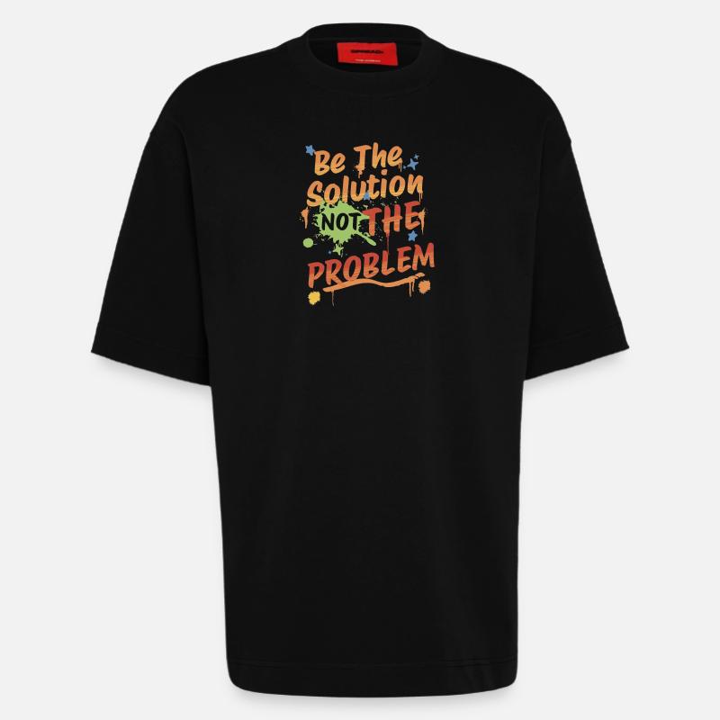 Ne soyez pas le problème, soyez la solution - T-shirt bio épais oversize fabriqué en UE - SOLID BLACK
