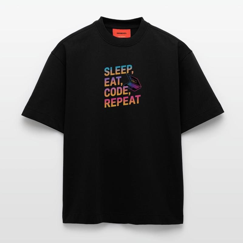 Dormir, manger, coder, répéter T-shirt bio épais oversize fabriqué en UE