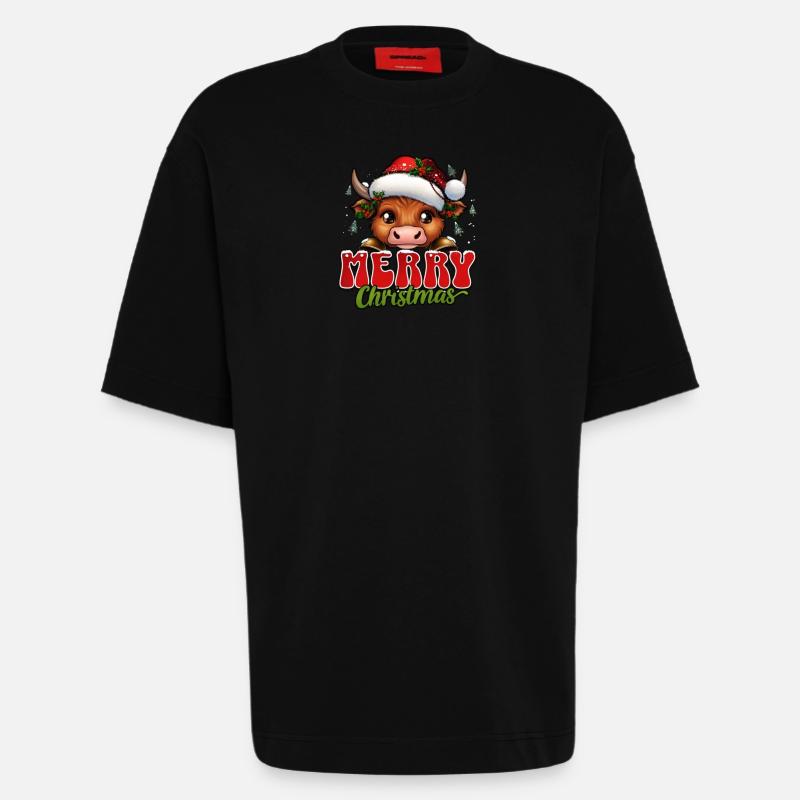 Weihnachtskuh mit Santa Hut - Heavyweight T-Shirt - made by SPREAD  - SOLID BLACK