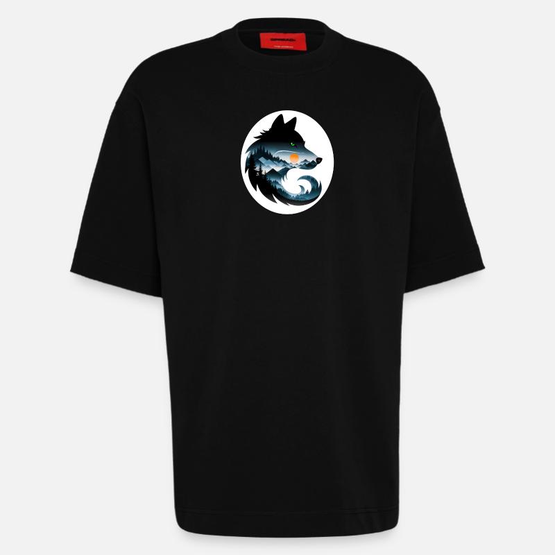 Wolf Landschaft - Heavyweight T-Shirt - made by SPREAD  - SOLID BLACK