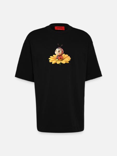 Cute ladybug on a flower - Heavyweight T-Shirt - made by SPREAD - SOLID BLACK
