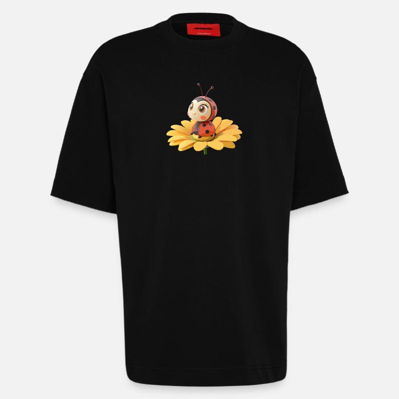 Cute ladybug on a flower - Heavyweight T-Shirt - made by SPREAD  - SOLID BLACK