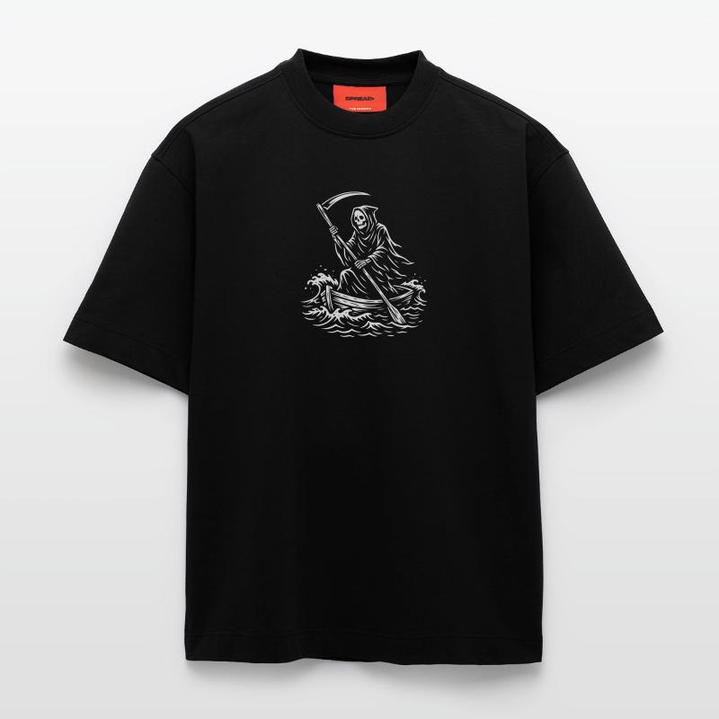 Conception de bateau Macabre Grim Reaper T-shirt bio épais oversize fabriqué en UE