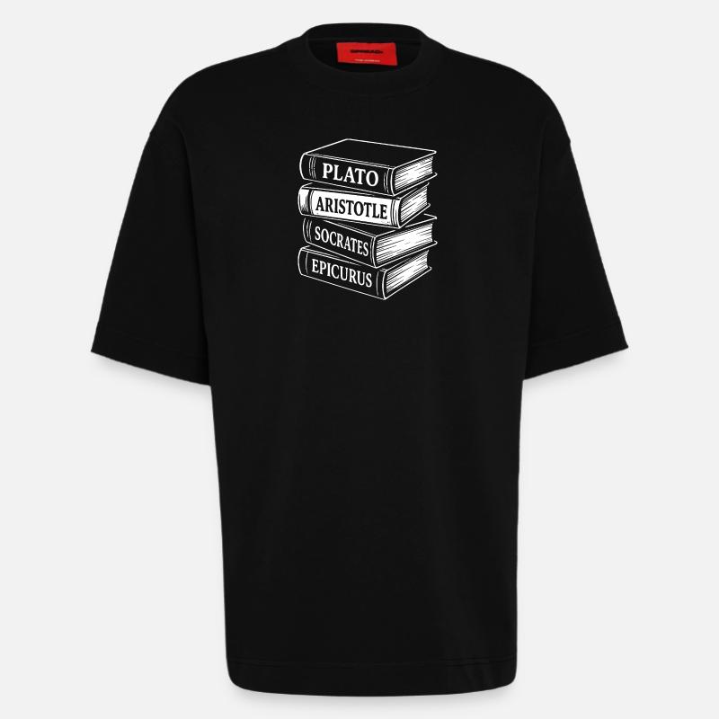 Classical Philosophers Book Stack Design - Heavyweight T-Shirt - made by SPREAD  - SOLID BLACK