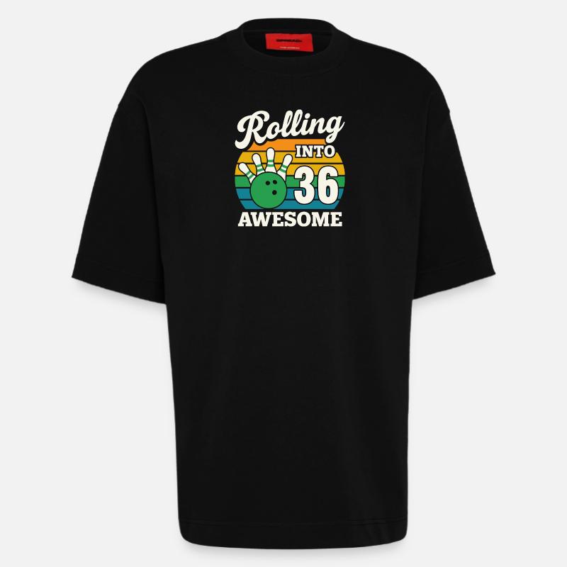 Rétro Bowling 36e anniversaire Graphique - T-shirt bio épais oversize fabriqué en UE - SOLID BLACK