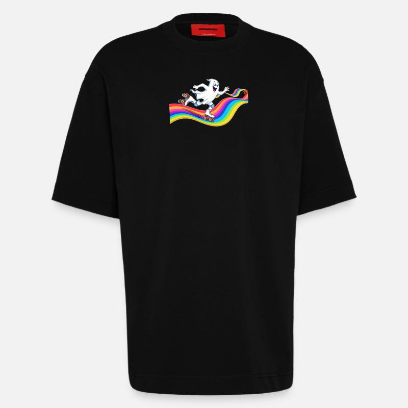 Geist beim Rollschuhlaufen auf Regenbogenbahn - Heavyweight T-Shirt - made by SPREAD  - SOLID BLACK