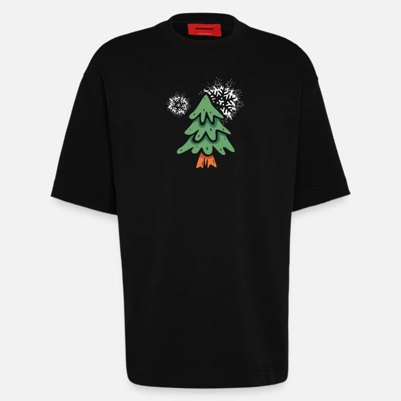 Weihnachtsbaum mit Schneeflocken - Heavyweight T-Shirt - made by SPREAD  - SOLID BLACK