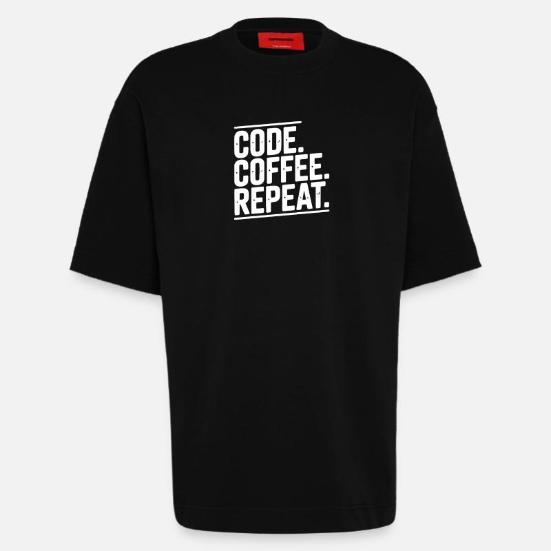 Code Coffee Repeat - T-shirt bio épais oversize fabriqué en UE - SOLID BLACK