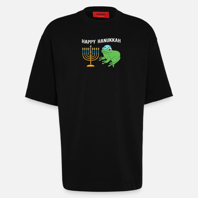 Hanoukka Hanoukka Hanoukka Grenouille - T-shirt bio épais oversize fabriqué en UE - SOLID BLACK