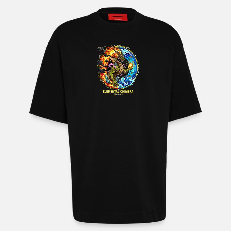 Elemental Chimera | Drache der 3 Elemente - Heavyweight T-Shirt - made by SPREAD  - SOLID BLACK