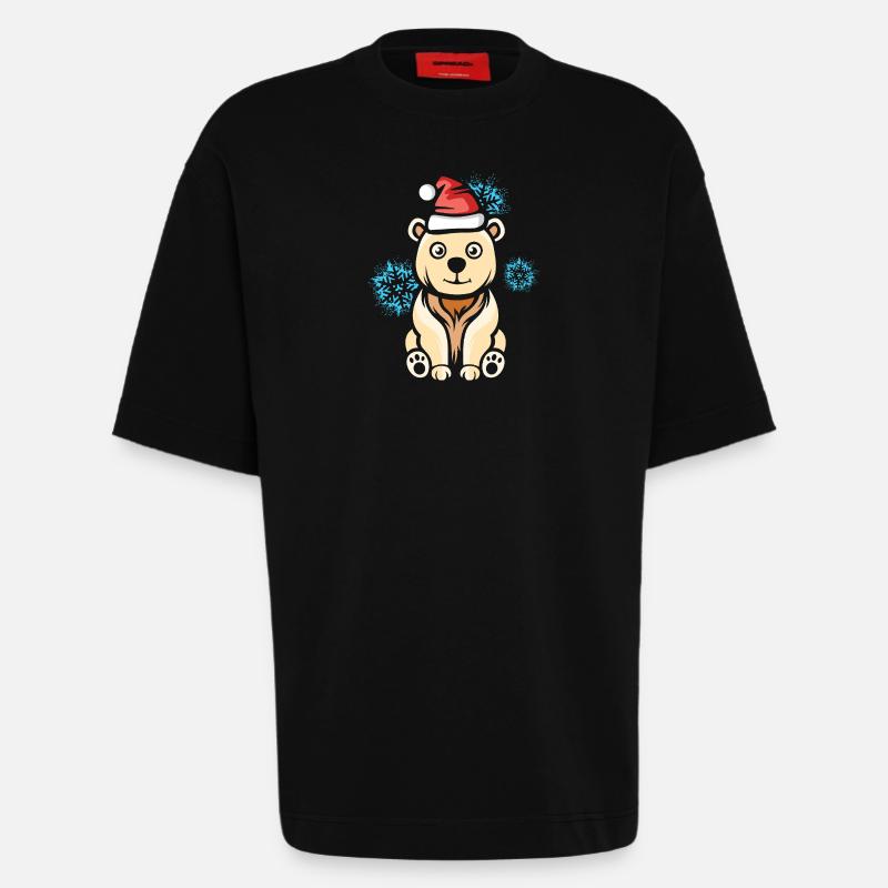 Weihnachts Eisbär mit Schneeflocken - Heavyweight T-Shirt - made by SPREAD  - SOLID BLACK