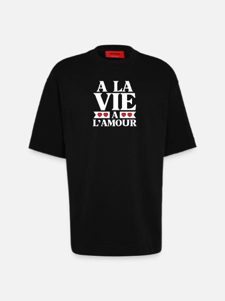 Life and Love Red Hearts - Heavyweight T-Shirt - made by SPREAD  - SOLID BLACK