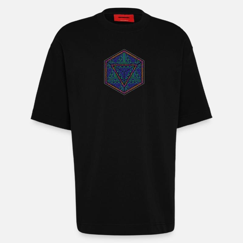 Mandala Kaleidoscope Triangle Pattern Psychedelic - Heavyweight T-Shirt - made by SPREAD  - SOLID BLACK