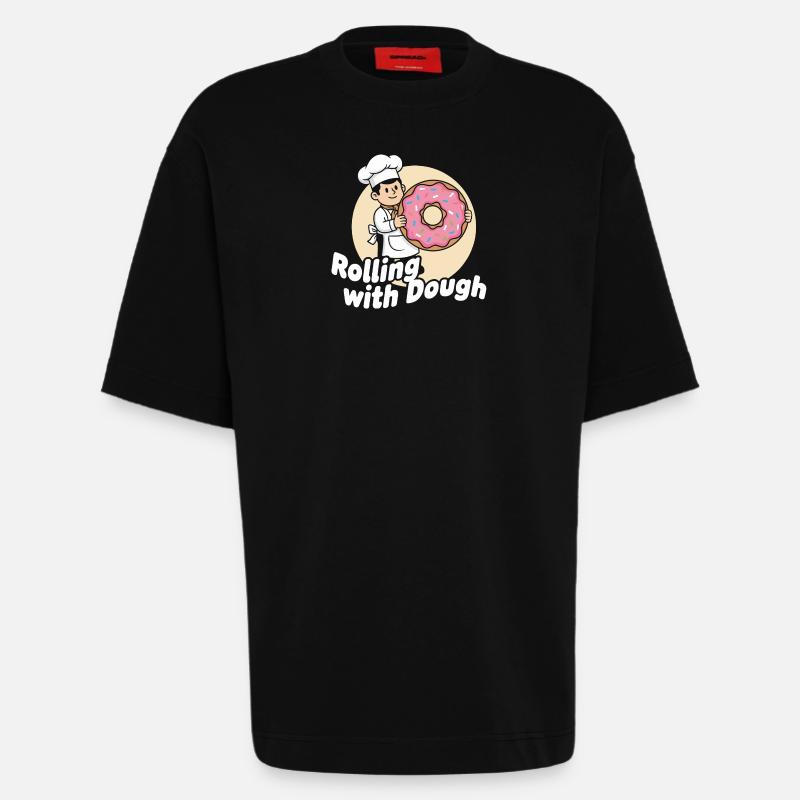 Dessin animé Donut Baker - T-shirt bio épais oversize fabriqué en UE - SOLID BLACK