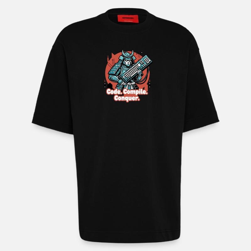 Code Battle Samurai avec clavier - T-shirt bio épais oversize fabriqué en UE - SOLID BLACK