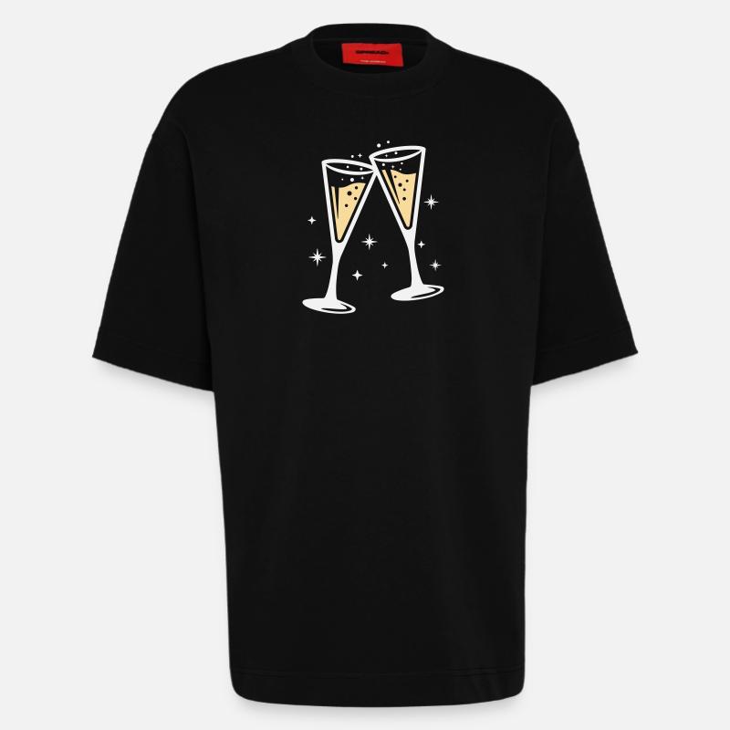 Sektglas Prosecco Sekt Alkohol Prost - Heavyweight T-Shirt - made by SPREAD  - SOLID BLACK