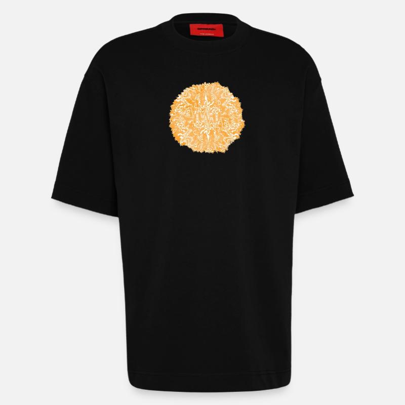 Orange tie-dye circle pattern - Heavyweight T-Shirt - made by SPREAD  - SOLID BLACK