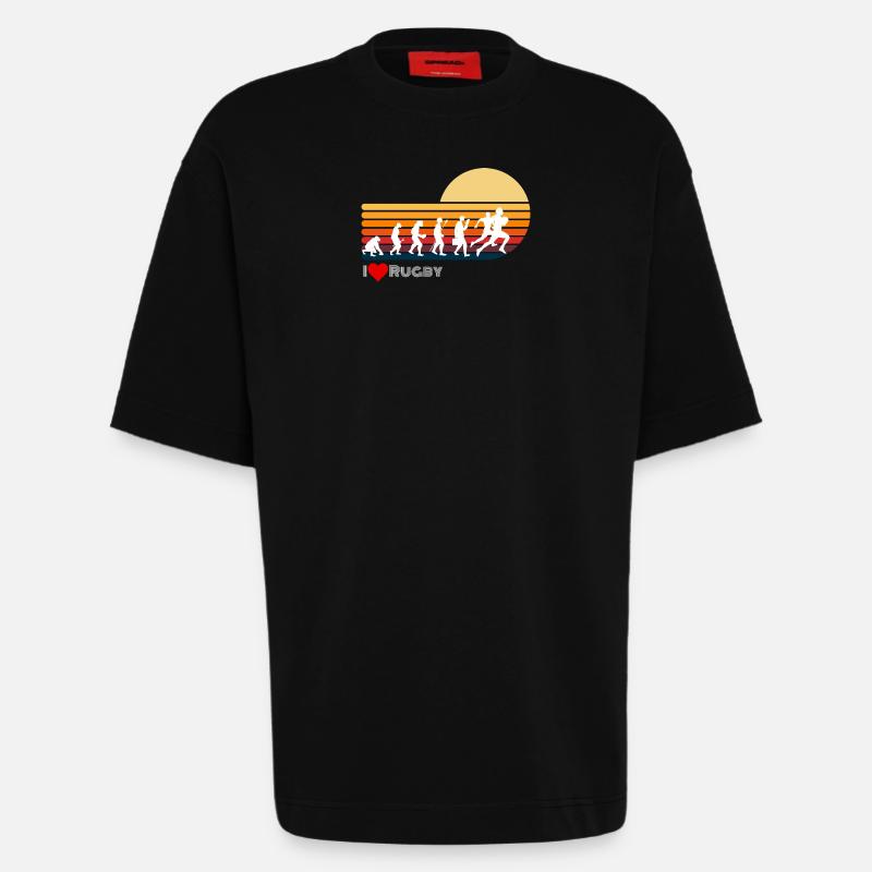 Rugby Retro Evolution Sunset - Heavyweight T-Shirt - made by SPREAD - SOLID BLACK