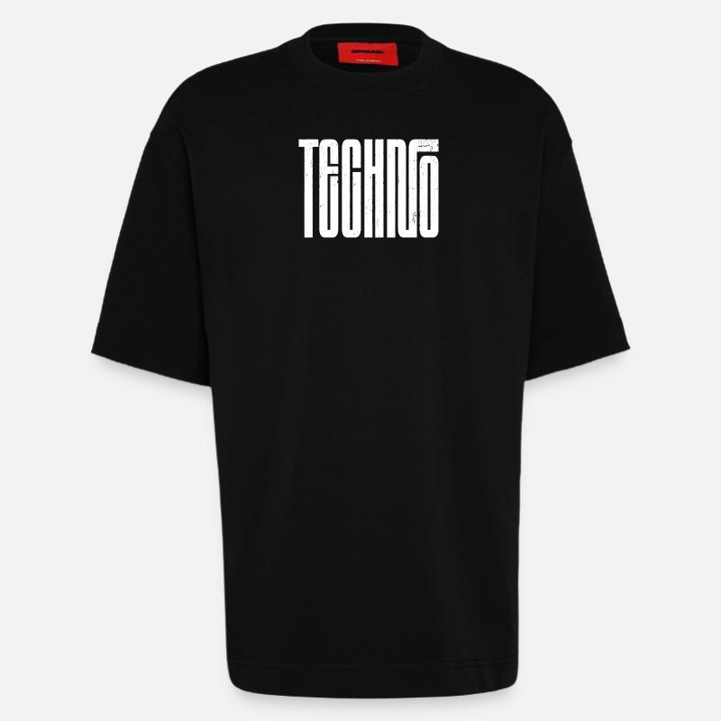 Typographie rétro techno audacieuse - T-shirt bio épais oversize fabriqué en UE - SOLID BLACK