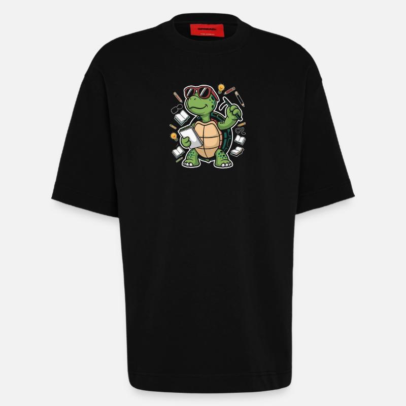 Learning turtle with glasses - Heavyweight T-Shirt - made by SPREAD  - SOLID BLACK