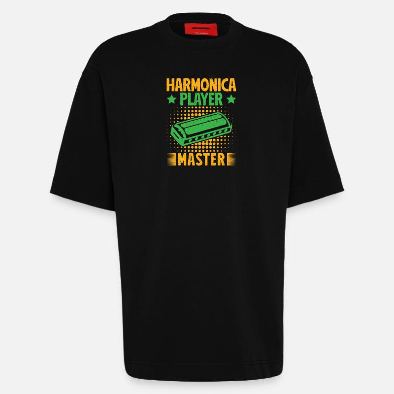 Funny Harmonica Player Master Harmonica - Heavyweight T-Shirt - made by SPREAD  - SOLID BLACK