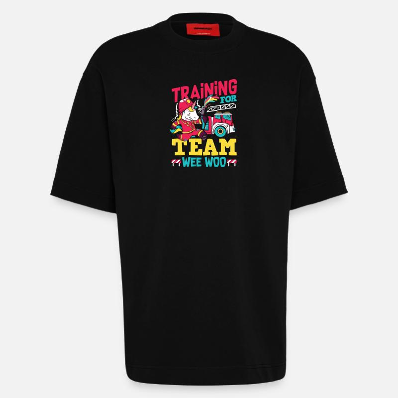 Wee Woo Squad Fire Tiny Firefighter - Heavyweight T-Shirt - made by SPREAD - SOLID BLACK