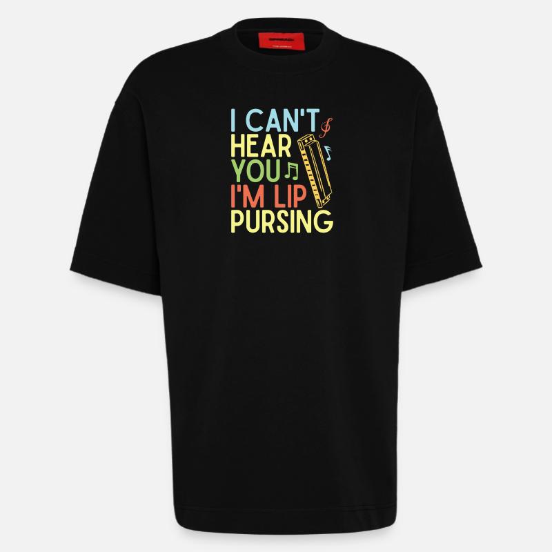 Funny Harmonica Player Lip Pursing Harmonica - Heavyweight T-Shirt - made by SPREAD  - SOLID BLACK
