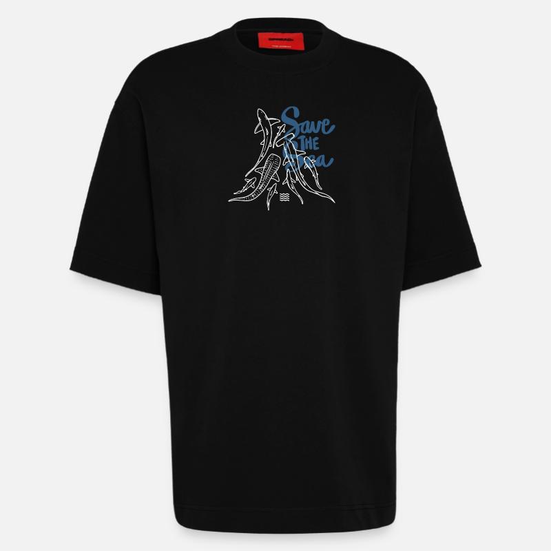 Save The Ocean Line Kunst - Heavyweight T-Shirt - made by SPREAD  - SOLID BLACK