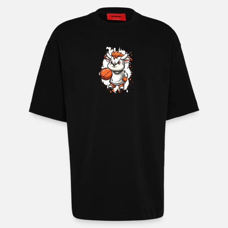 Basketball Stier Comic - Heavyweight T-Shirt - made by SPREAD  - SOLID BLACK
