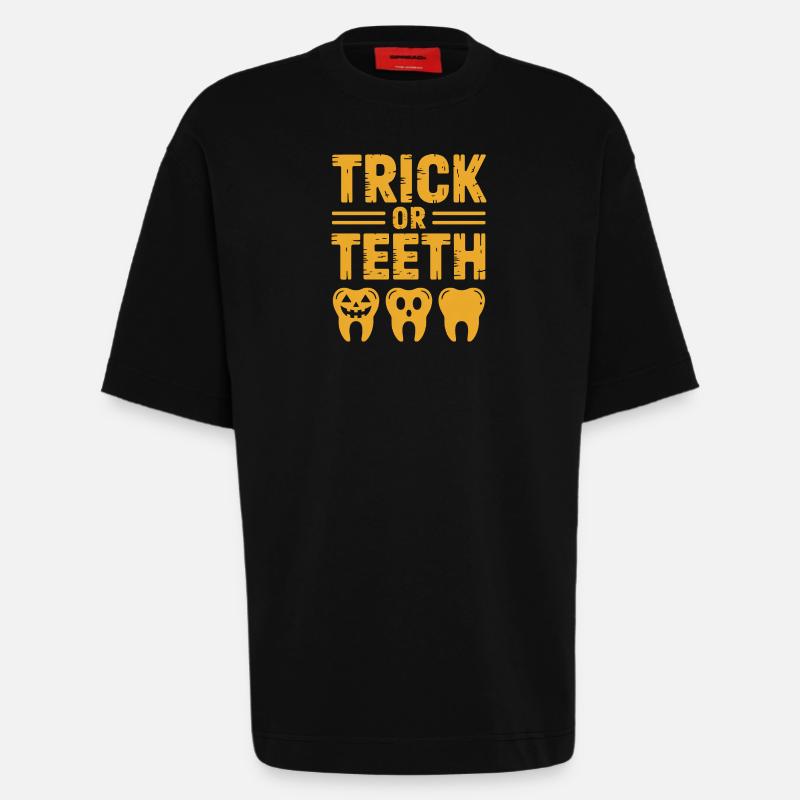 T-shirts Halloween Trick or Teeth - T-shirt bio épais oversize fabriqué en UE - SOLID BLACK