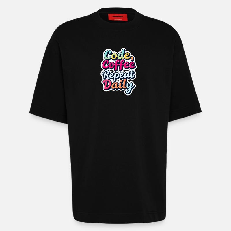 Code Sleep Debug Repeat Programmer Shirt - T-shirt bio épais oversize fabriqué en UE - SOLID BLACK